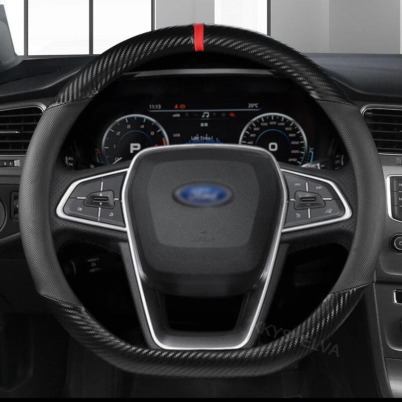 

Автомобильный чехол из углеродного волокна + кожа 37-38 см, противоскользящий чехол на руль автомобиля для Ford Focus 2 3 MK1 MK2 MK3, автомобильные аксессуары для интерьера BLACK D SHAPE