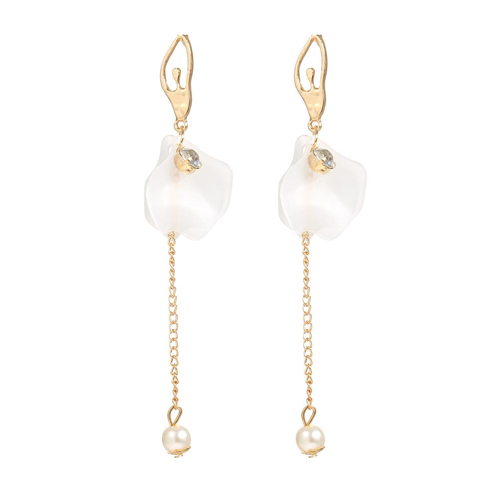 Versatile Personalized White Flower Petal Pearl Earrings, Silver Needle Earrings