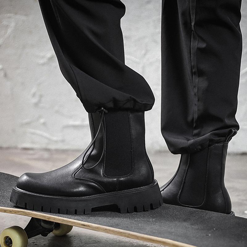 Fashion All-match Male Motorcycle Boots New Antiskid Male Walking Shoes Men Winter Plush Snow Boots Outdoor Mens Slip On High Top Shoes