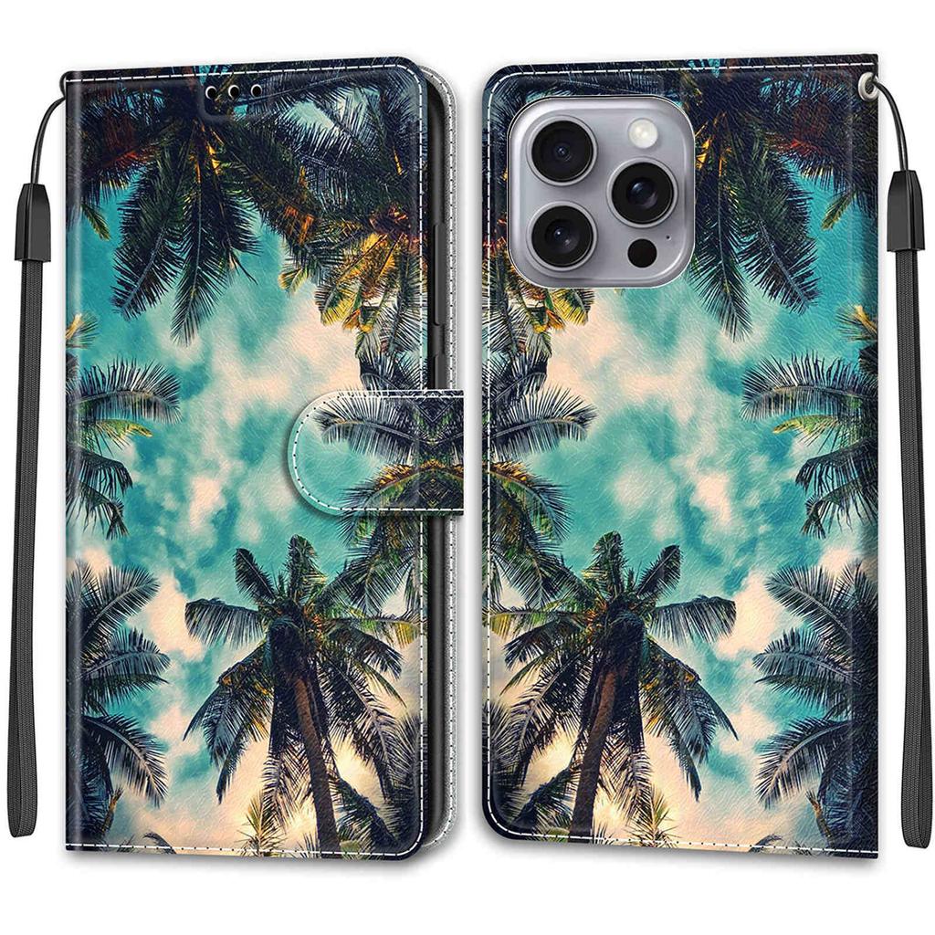 Luxury Painted Leather Case Wallet Book Style Protective Cover for Apple iPhone 16 15 14 13 12 11 Pro Max 16Pro 15Pro XR XS Max 7Plus 8Plus SE4