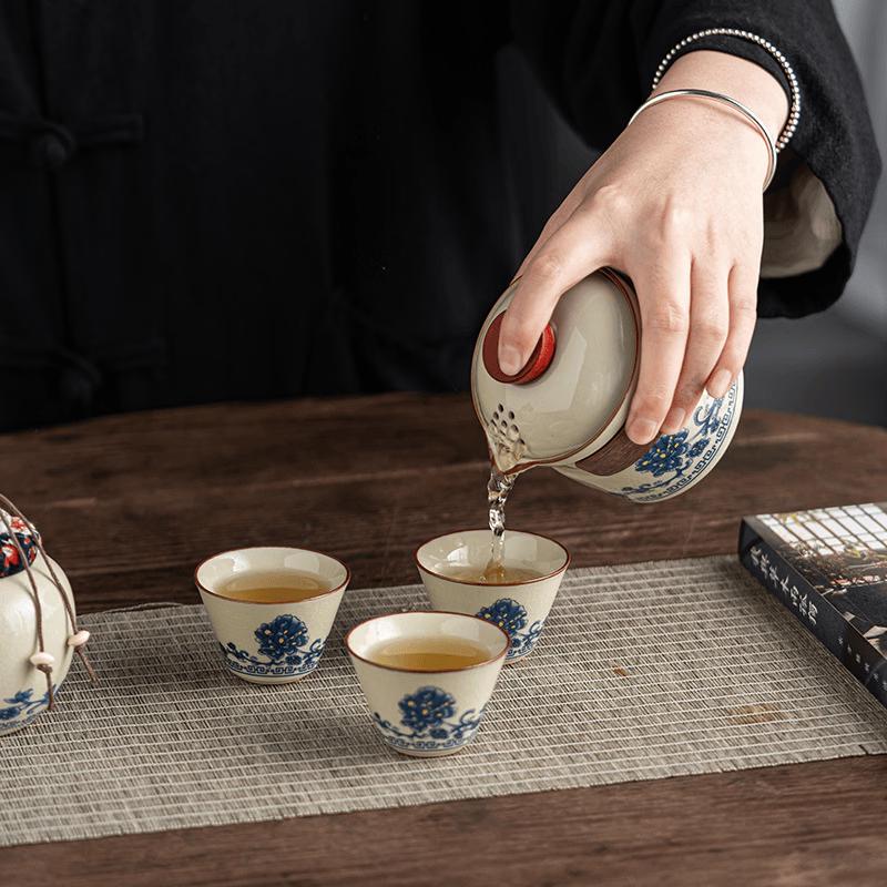 Portable Peony Ru Kiln Tea Set