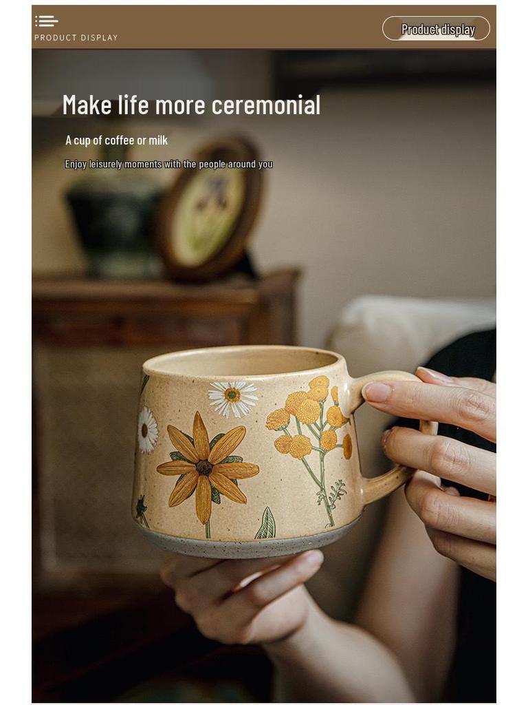 Limited Edition Vintage-Style Ceramic Coffee Mug - Handmade with Floral Design
