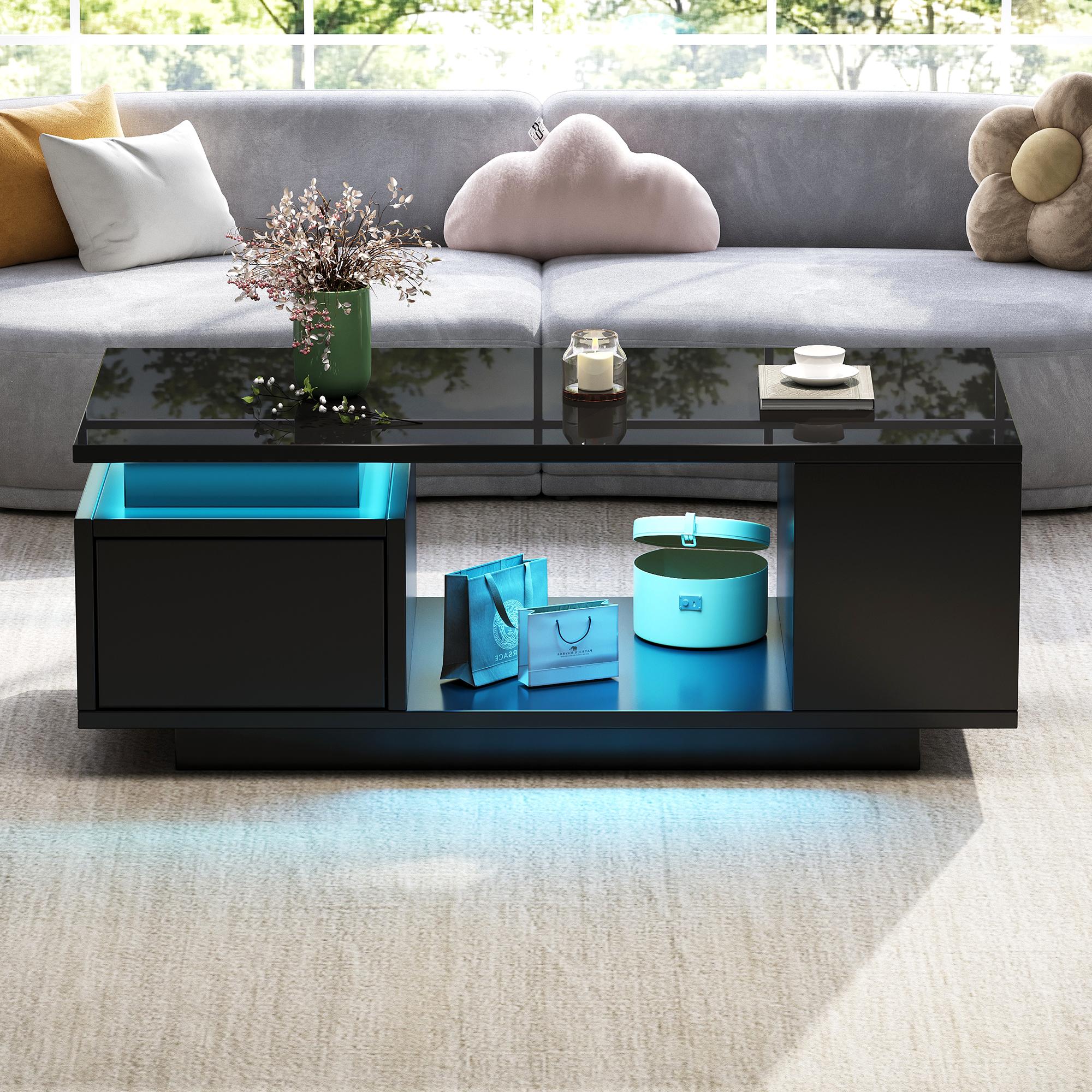 100*50*36cm Coffee Table with Drawer, LED