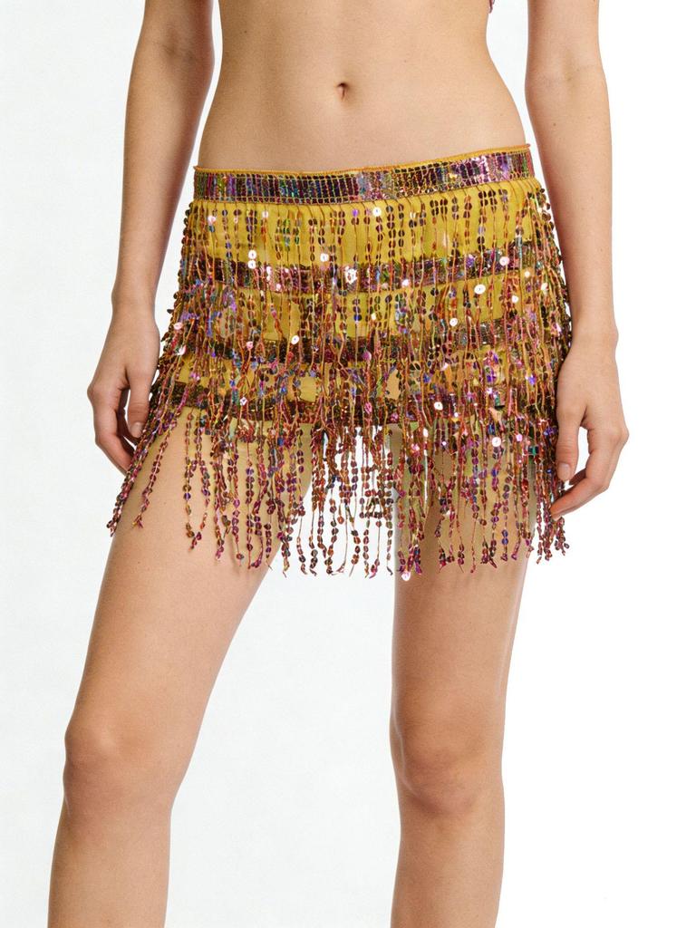 Halloween Belly Dance Costume: Sexy Sequin Tassel Hip Scarf & Waist Chain