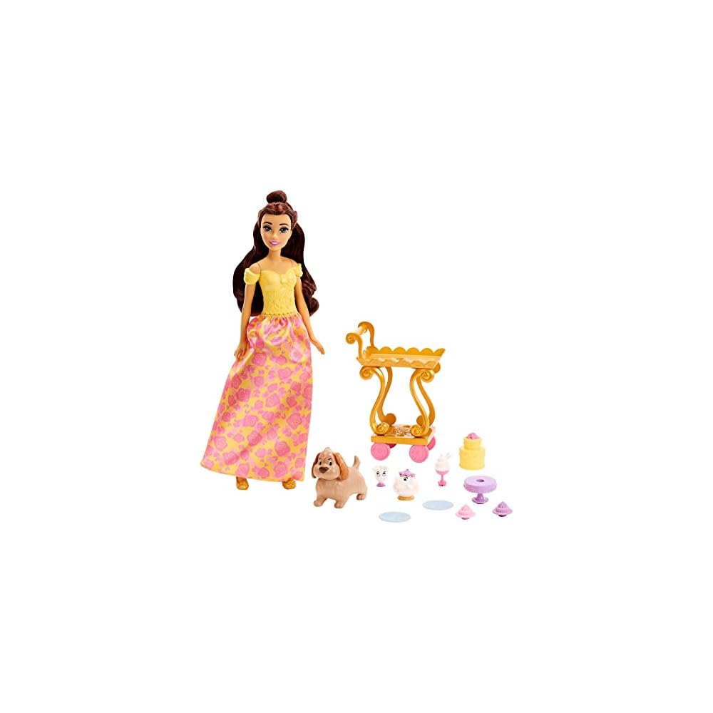 Mattel Disney Princess Belle Tea Time Set with Accessories Doll Playset for Ages 3 and Up