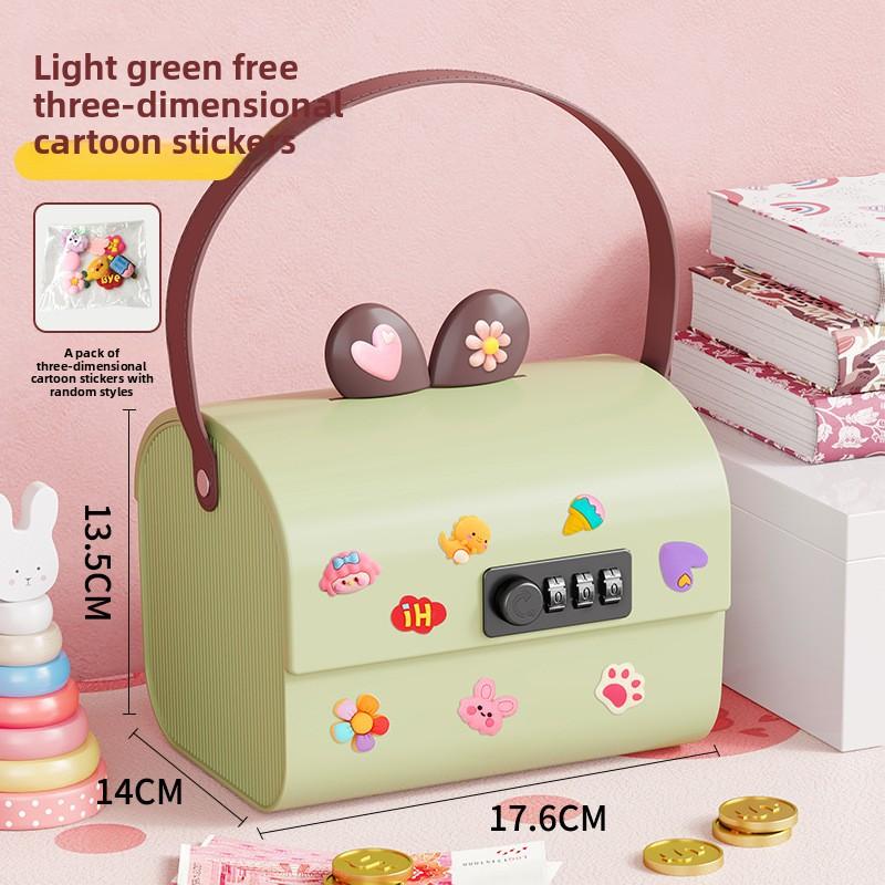 Carefully selected lockable storage box, plastic children s cartoon money box, desktop storage box, large-capacity multifunctional password box 17.6*13.5*14CM зелёный