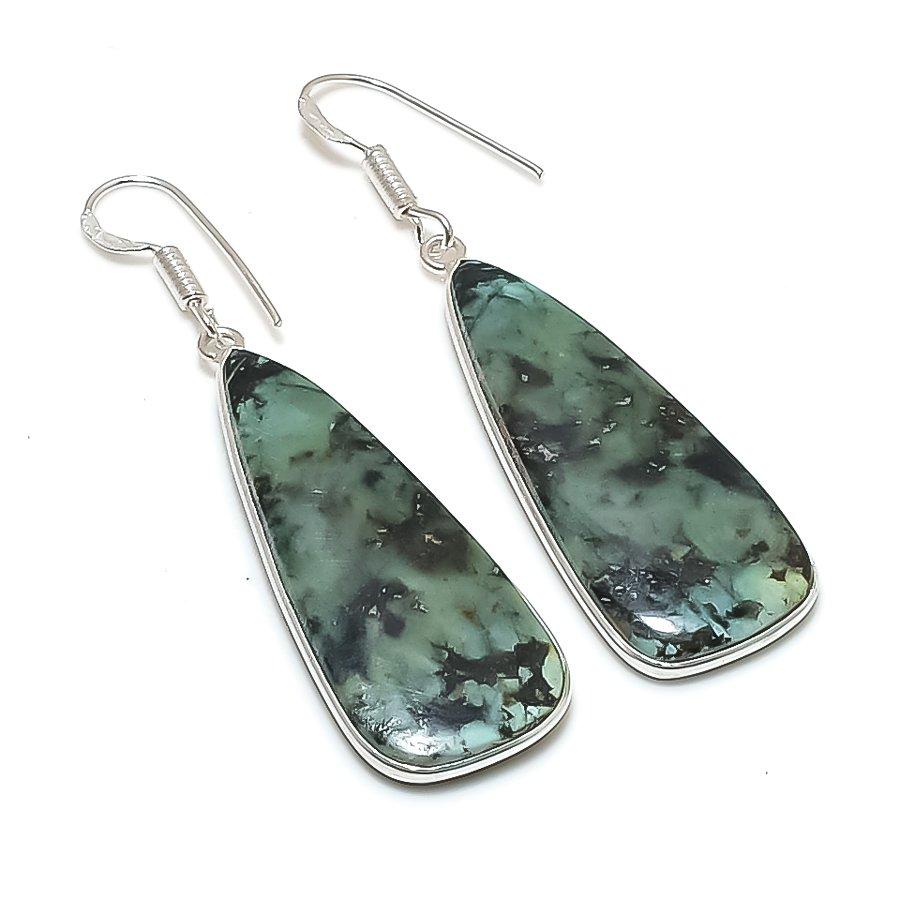 

Natural Tibetan Turquoise 925 Sterling Silver Jewelry Earring 2.17 AE-12231