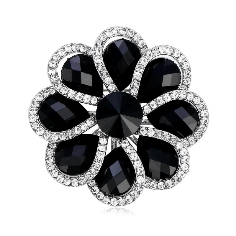 

Изысканные броши-цветы с черными стразами для женщин, элегантные булавки на лацкан, свадебные украшения A3