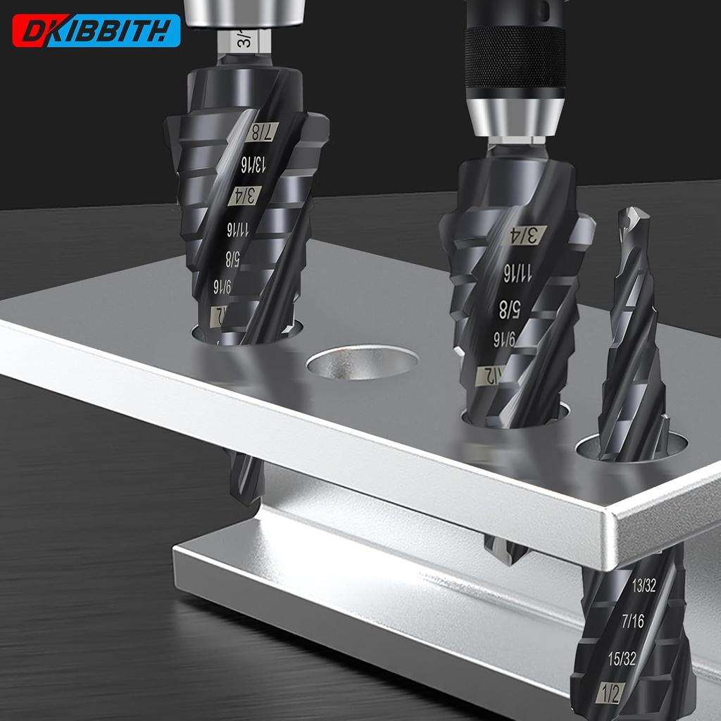 3-pc Step Drill Bit Set for Metal Wood 1/8"-7/8", 4-Spiral Flutes, M35 HSS Cobalt Unibits, 1/4" Hex Shank, Al-Ti-N Coated Drill Bits for 19 SAE Size