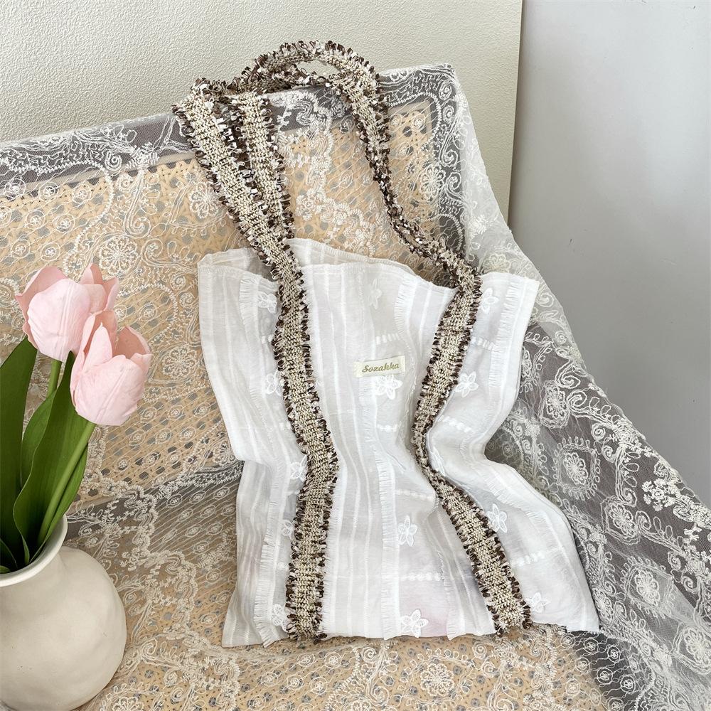 

Spring and summer small flower webbing design texture canvas bag large capacity shoulder bag portable bag underarm bag