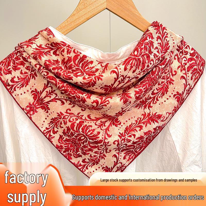 Autumn/Winter Silk Wool Scarf - Mulberry Silk Square with Hand-rolled Edges