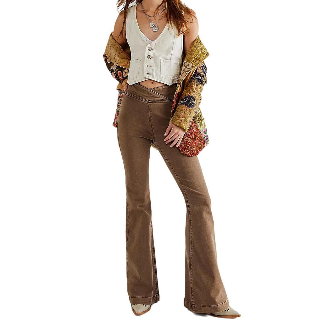 2023 Women's Slimming Elastic Bell Bottom Denim Jeans with Irregular Waist - Style SU3481