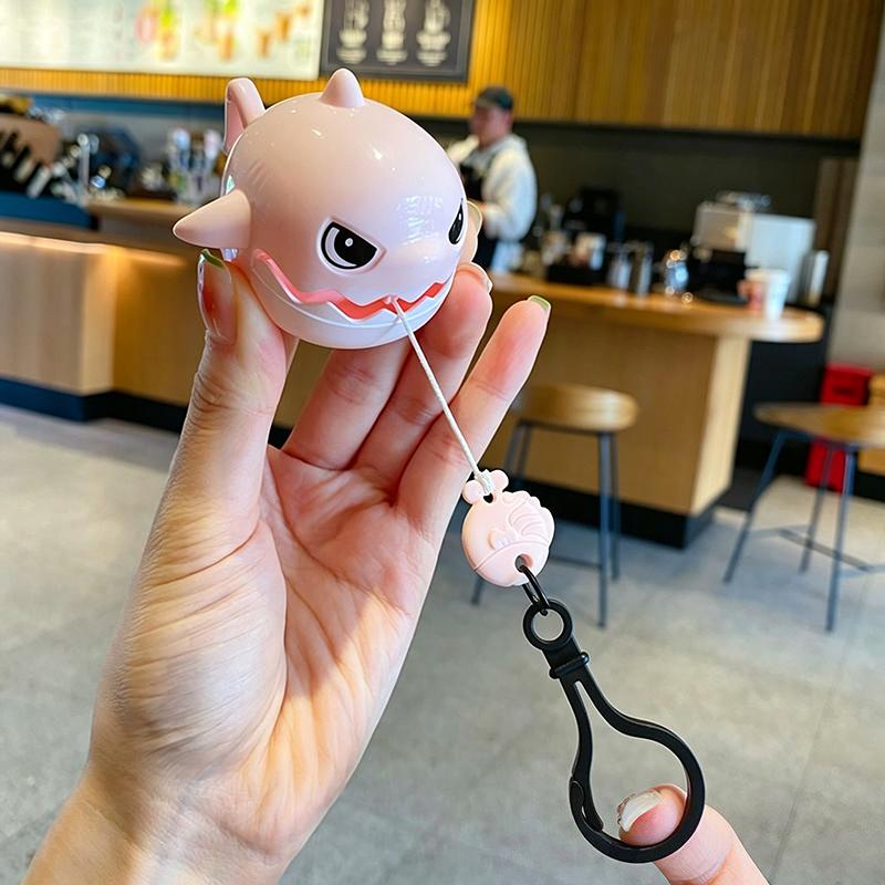 Pull String Shark Bite Keychain Cute Interactive Toy Lightweight Backpack Pendant for Student Daily Carry