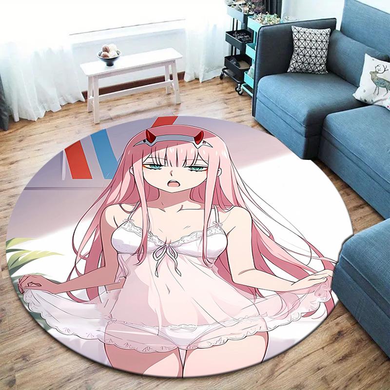 Franxx Round Area Rug Carpet Rug For Living Room Bedroom Sofa Playroom Decor Nonslip Floor Mat