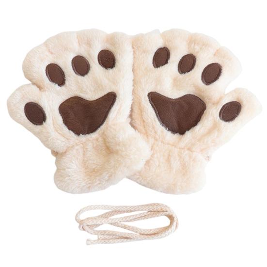 Women Cat Paw Gloves Cute Fuzzy Warm Half Finger Gloves Winter Plush Animal Paw Gloves for Girls Teens Cosplay Costume Parties Daily Wear