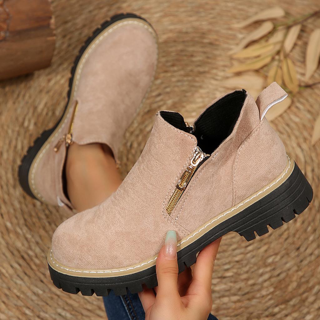 2025 New Round Head Thick Bottom Side Zipper Martin Boots Short Boots Autumn and Winter Large Size Foreign Trade Women's Short Boots