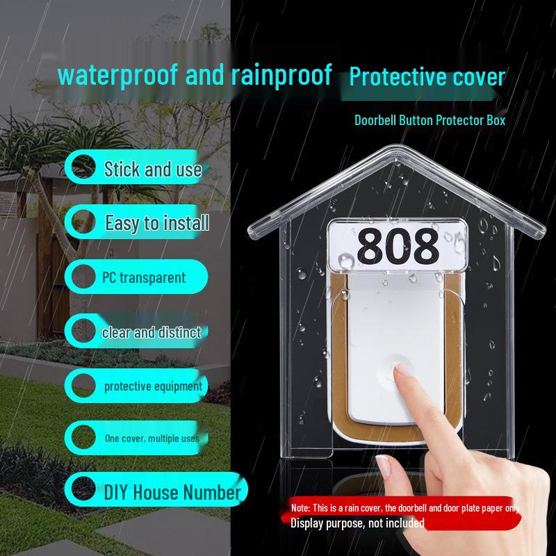 Waterproof Transparent Rain and Dust Cover for Outdoor Wireless Doorbell Protection.