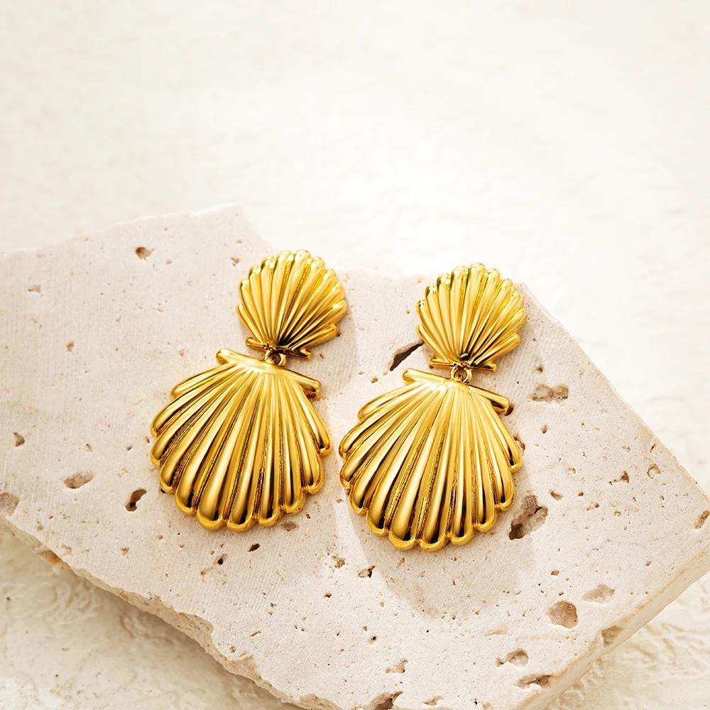 

Vintage Gold Color Snail Conch Shell Stud Earrings for Women Stainless Steel CZ Zircon Starfish Earring Beach Jewelry Gifts Gold