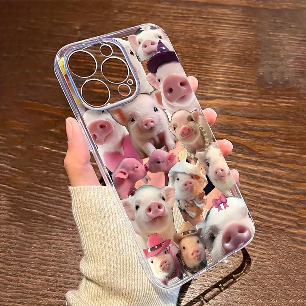 Cute Pig Pattern Phone Case Suitable for iPhone 17 16 15 14 13 12 11 Pro/Max/Plus Transparent Anti Drop Back Cover