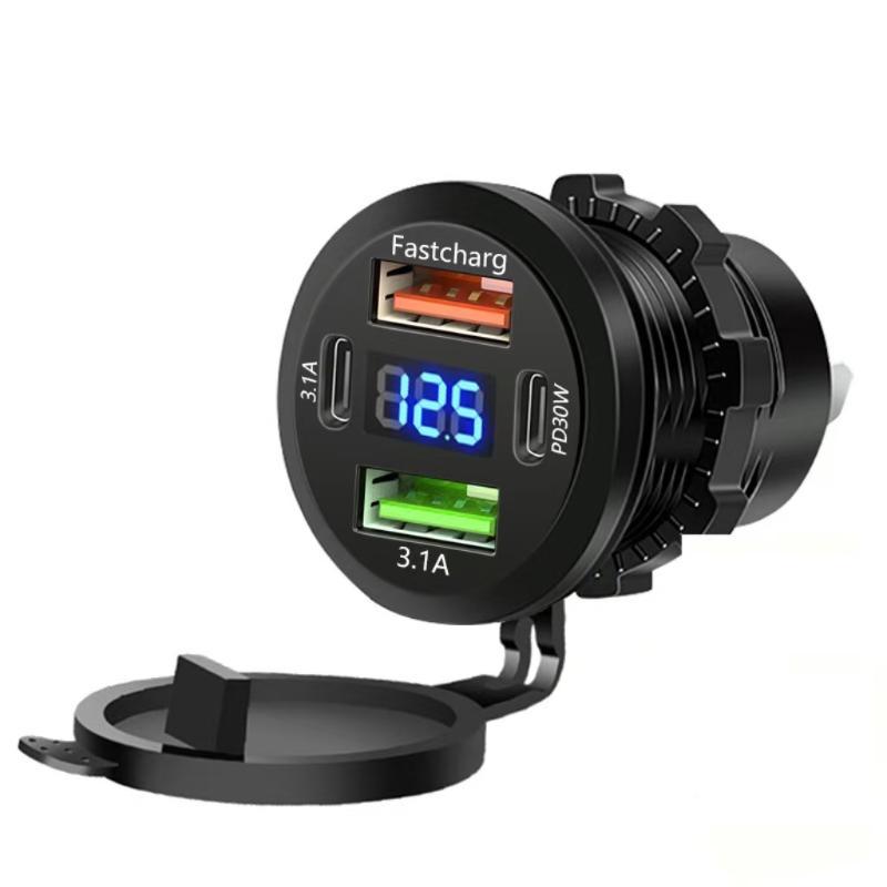 117W Dual Pd Dual Qc 3.0 Usb Car Charger Voltmeter Power Adapter Waterproof For 12V 24V Car Boat