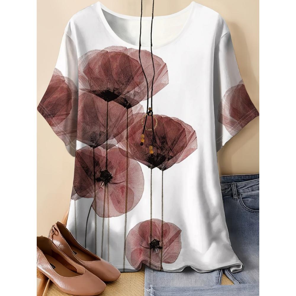 New Casual Women's Short Sleeve O-Neck T-Shirt Summer Vintage Flowers T-Shirts Tie Dye 3D Printed Loose Tops Fashion Clothing