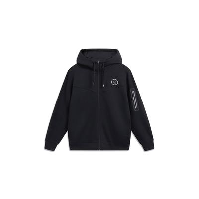 Li Ning Wade Series Einfarbig Bedruckter Locker Gestrickter Hoodie Herren Hoodies Schwarz AWDT145-1