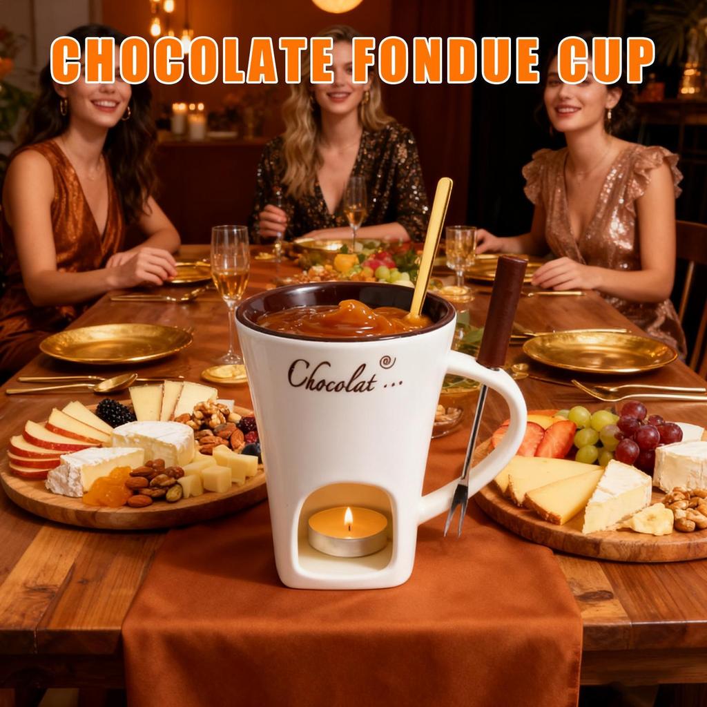 130ml Chocolate Fondue Cup European Candle Cup Ceramic Mug Heating Food Cheese Creative Coffee Mug With Fork  Melter Cups