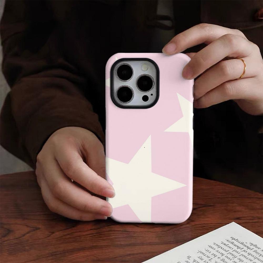 White star minimalist design 2-in-1 phone case suitable for iPhone 17 16 15 14 13 12 11 Pro/Max/Plus shockproof back cover