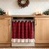 Red Patterned Oven Door Curtain Tie-On Fabric Kitchen Skirt with Ruffled Border for Cabinets Dishwasher Christmas Decoration