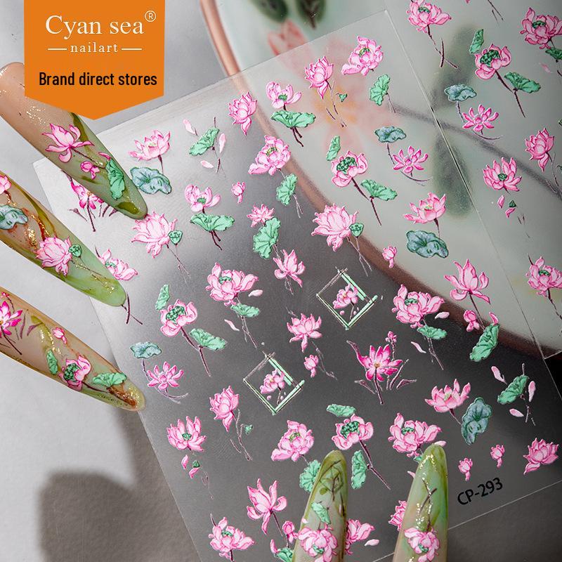 Cyansea 3D Lotus Water Lily Adhesive Nail Art Stickers