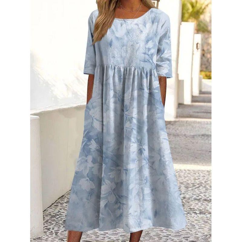 

round Neck Printed Short Sleeve Dress round Neck Print Short Sleeve Pocket Dress Light blue L