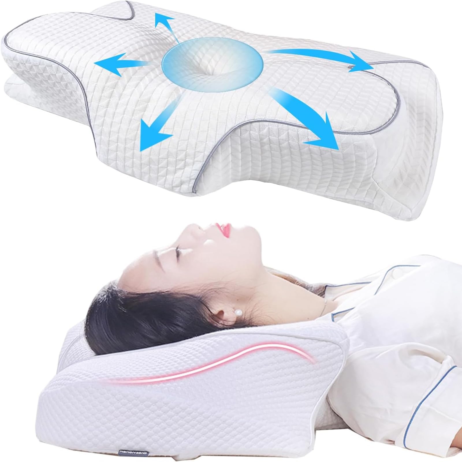 

Memory Foam Sleep Pillow for Back and Side Sleepers, Hollow Design, Breathable, Height Adjustable, Pressure Dispersion, Anti-Snoring, Improves