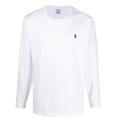 Polo Logo Embroidered Crew Neck Long Sleeve T-Shirt Men Tops White 710671468-004