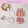 Sweet Summer Baby Girl Outfit Set With Lace Trim Sleeveless Top And Solid Color Shorts