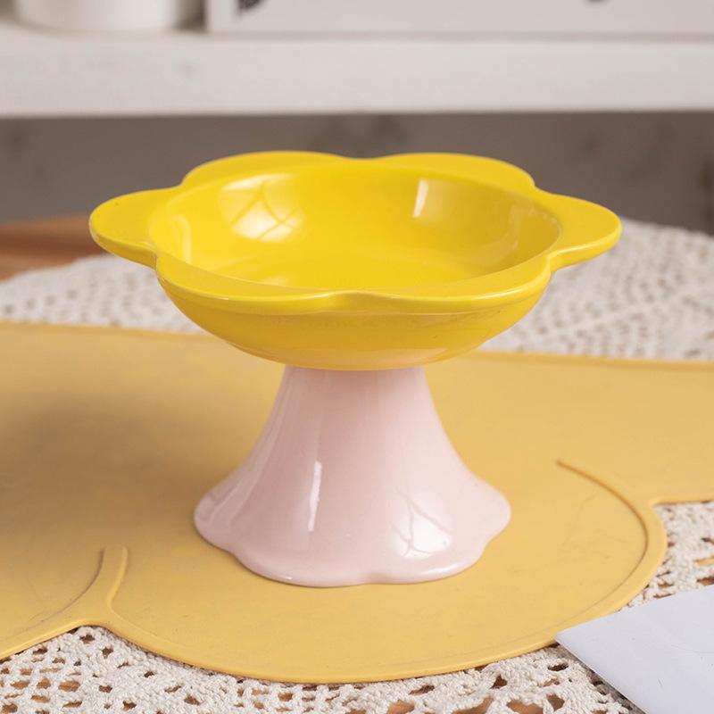 Cerâmica com Pé Alto Tigela Prato para Flores Gato Evita Tombamento Tigela para Comida de Gato Prato para Água Protegendo a Coluna Cervical Tigela para Animais de Estimação