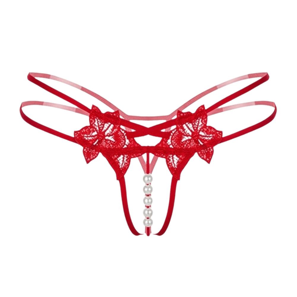 Hollow-out Women's Thong Low-waist Mesh Lace Briefs Breathable Pearl Lace Underwear Female