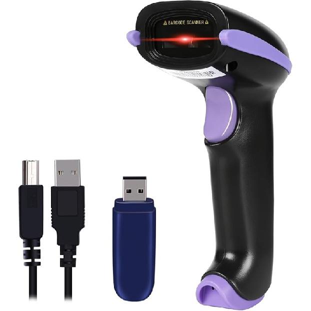 WoneNice Barcode Scanner Wireless 2-in-1 (2.4Ghz Wireless+USB 2.0 Wired) Handheld Bar Code Scanner Reader (Blue)