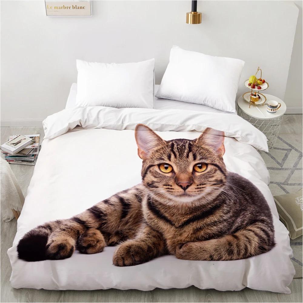 3D Duvet cover QuiltBlanketComfortable Case Luxury Bedding 135 140x200 150x200 200x220 for Home animal Cat Cute white