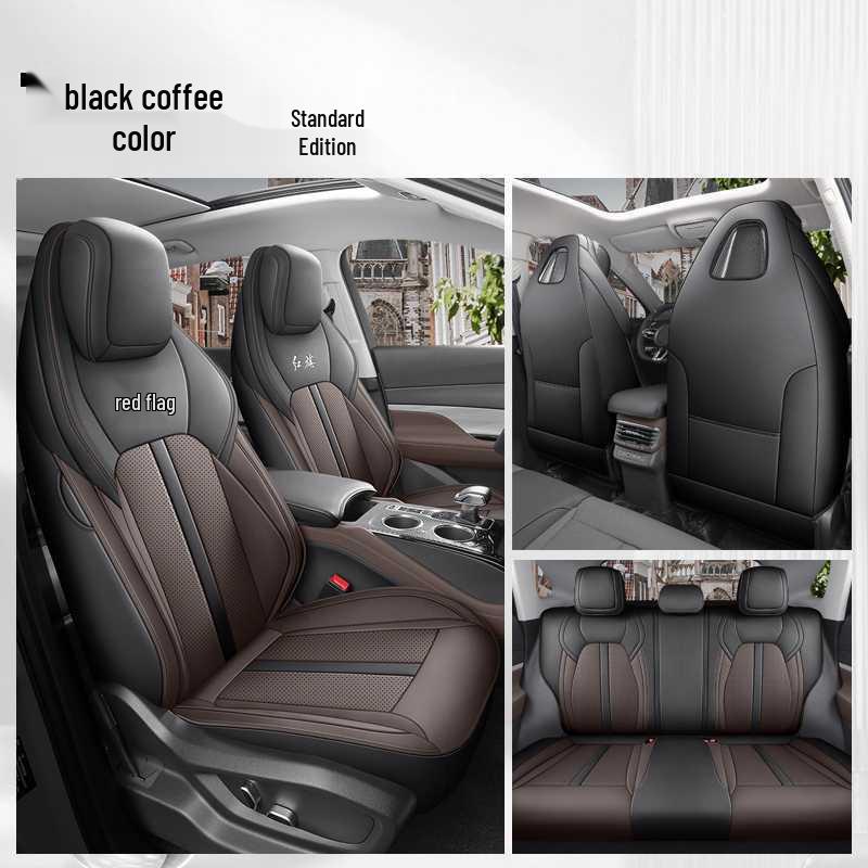 Red Flag HS3 Universal Leather Car Seat Cover: Breathable, Perforated, Four-Season Full Coverage Cushion