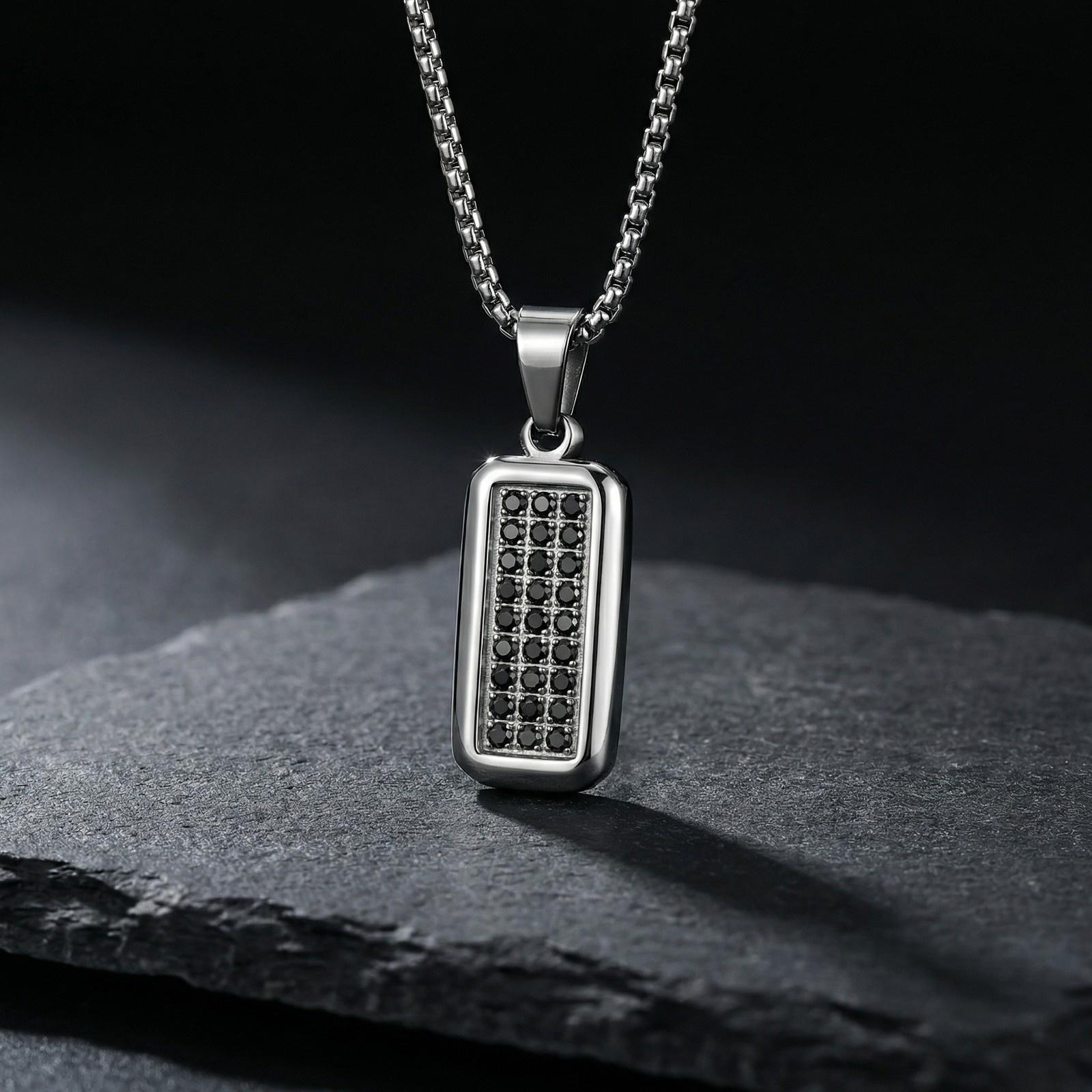 

Vnox Stainless Steel Geometric Dog Tag Pendant Necklace for Men, Cubic Zirconia Box Chain Jewelry, Punk Style Hip Hop Necklaces 50cm