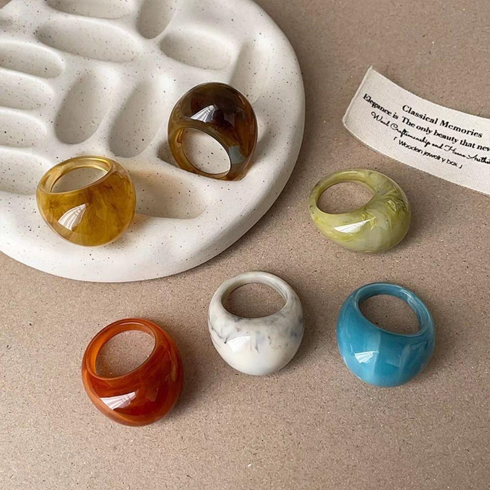 Melard Color Transparent Resin Ring Charm Irregular Ring Temperament Acrylic Geometric Ring  Gift