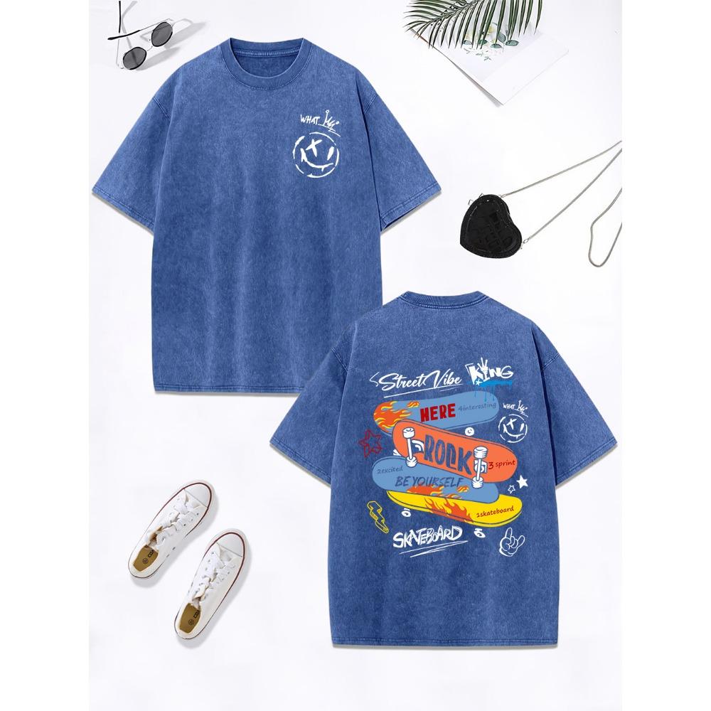 Skateboard Rock Be Youself Printing Washed T-Shirts Women Cotton Oversized T Shirt O-Neck Tops Casual Woman Clothes