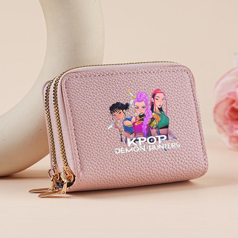 Kpop Hunter Witch Crew Classic Pebble Leather Coin Purse Short Accordion Wallet with Dual Zippers, Multi-Slot Card Holder