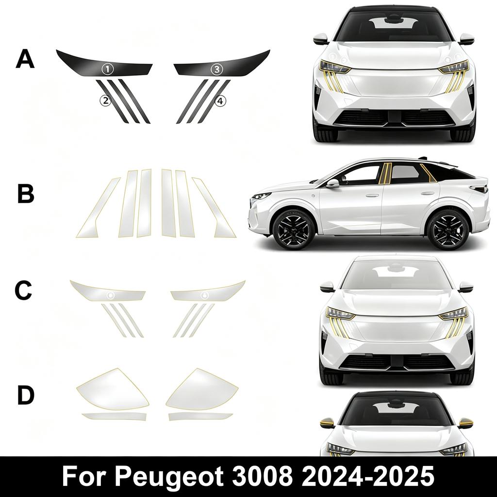 For Peugeot 3008 2024-2025 Headlight B Pillar Rearview TPU Transparent Protective Film PPF Sticker Anti-scratch Film