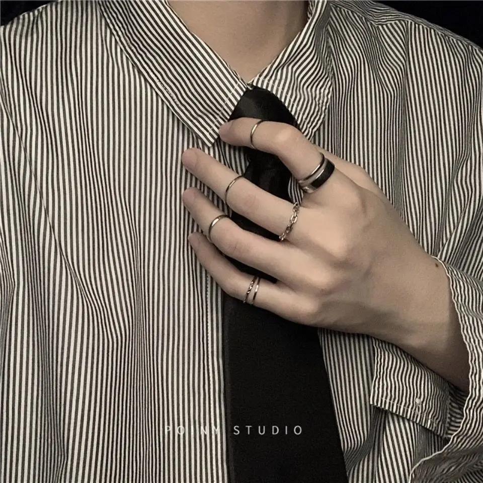 7pcs Ring Set Instagram Hip Hop Style Adjustable Index Finger Joint Ring Style Retro Punk Style Men's and Women's Ring Set