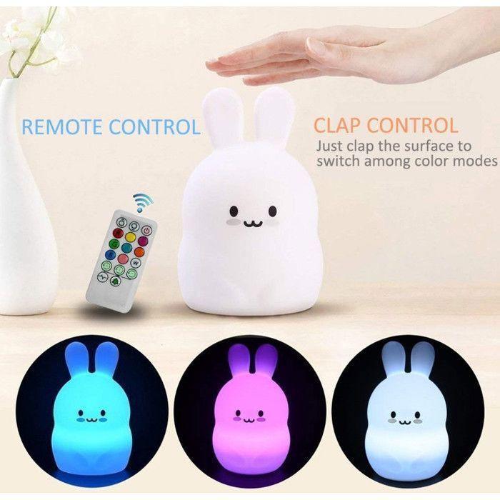 Veilleuse Enfant Lapin Lampe Silicone LED – Rechargeable USB et Télécommande