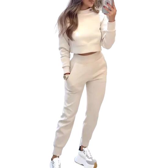 Women's 2 Piece Outfits Long Sleeve Pullover Crop Top And Drawstring Sweatpants Set Fall Lounge Sweatsuit Set