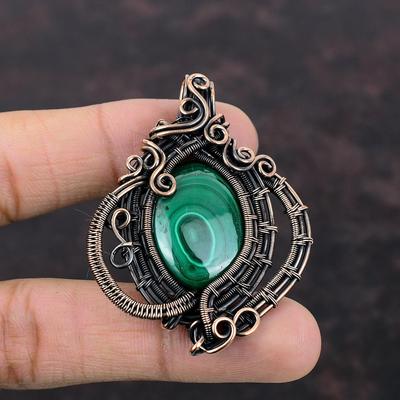 Colgante de malaquita envuelto en alambre de cobre, joyería de malaquita, colgante hecho a mano, joyería envuelta en alambre de cobre, regalo para madre, colgante de piedra preciosa