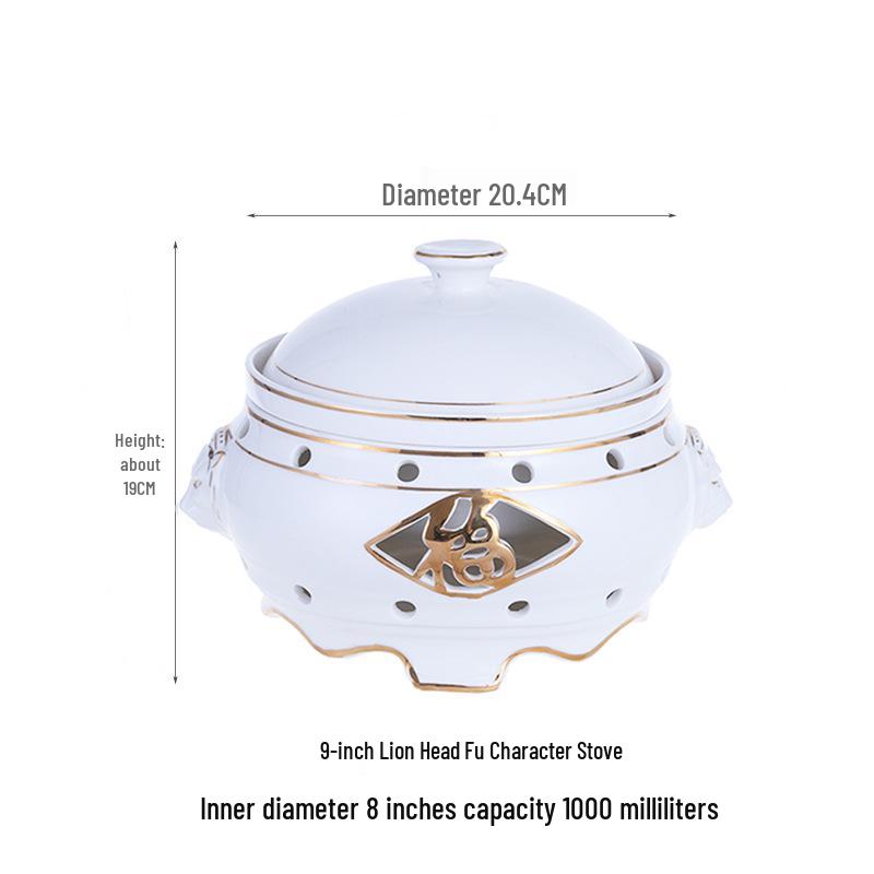 

Керамическая кастрюля для тушения с золотым ободком и крышкой - Идеально для кухонного дисплея и блюд, сохраняющих здоровье, таких как «Будда прыгает через стену»