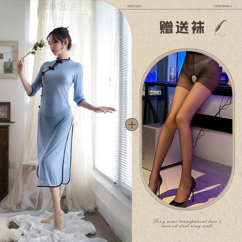 Sex underwear pajamas women's perspective side fork clothing sexy cheongsam nightdress new